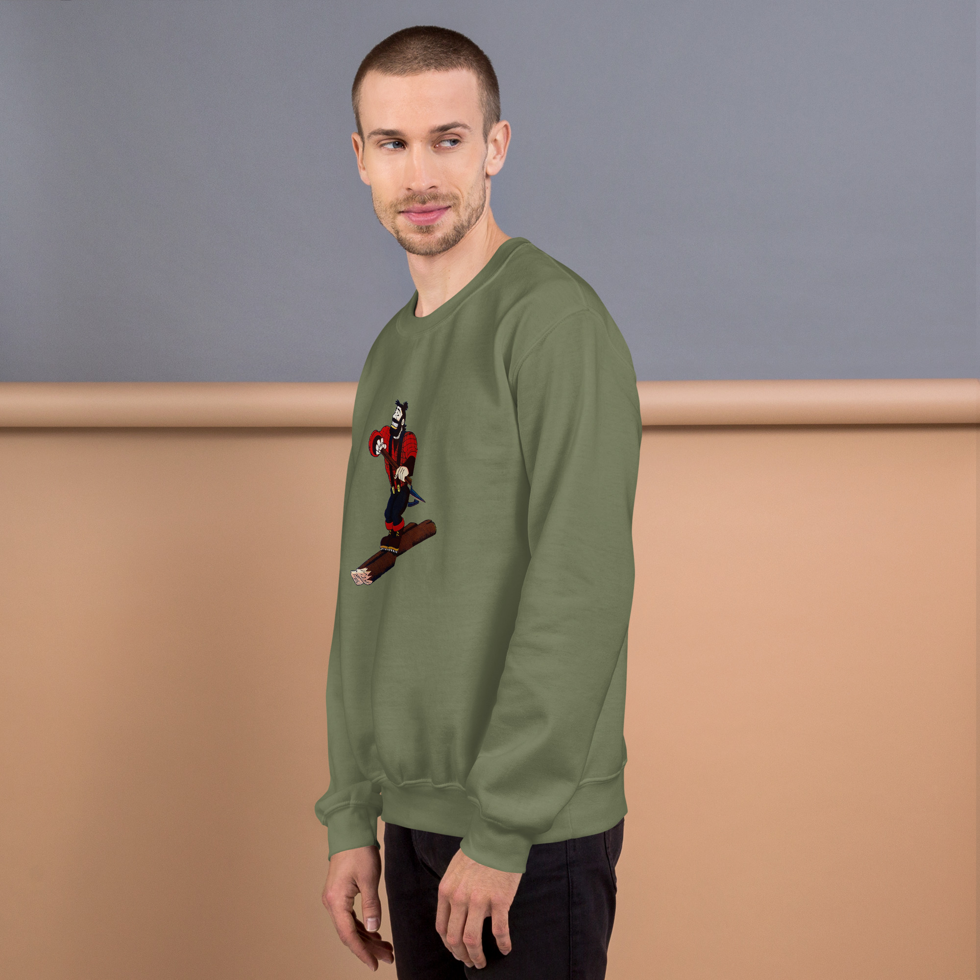 Ski Da UP Logger Military Green Unisex Crewneck Sweatshirt - Image 3