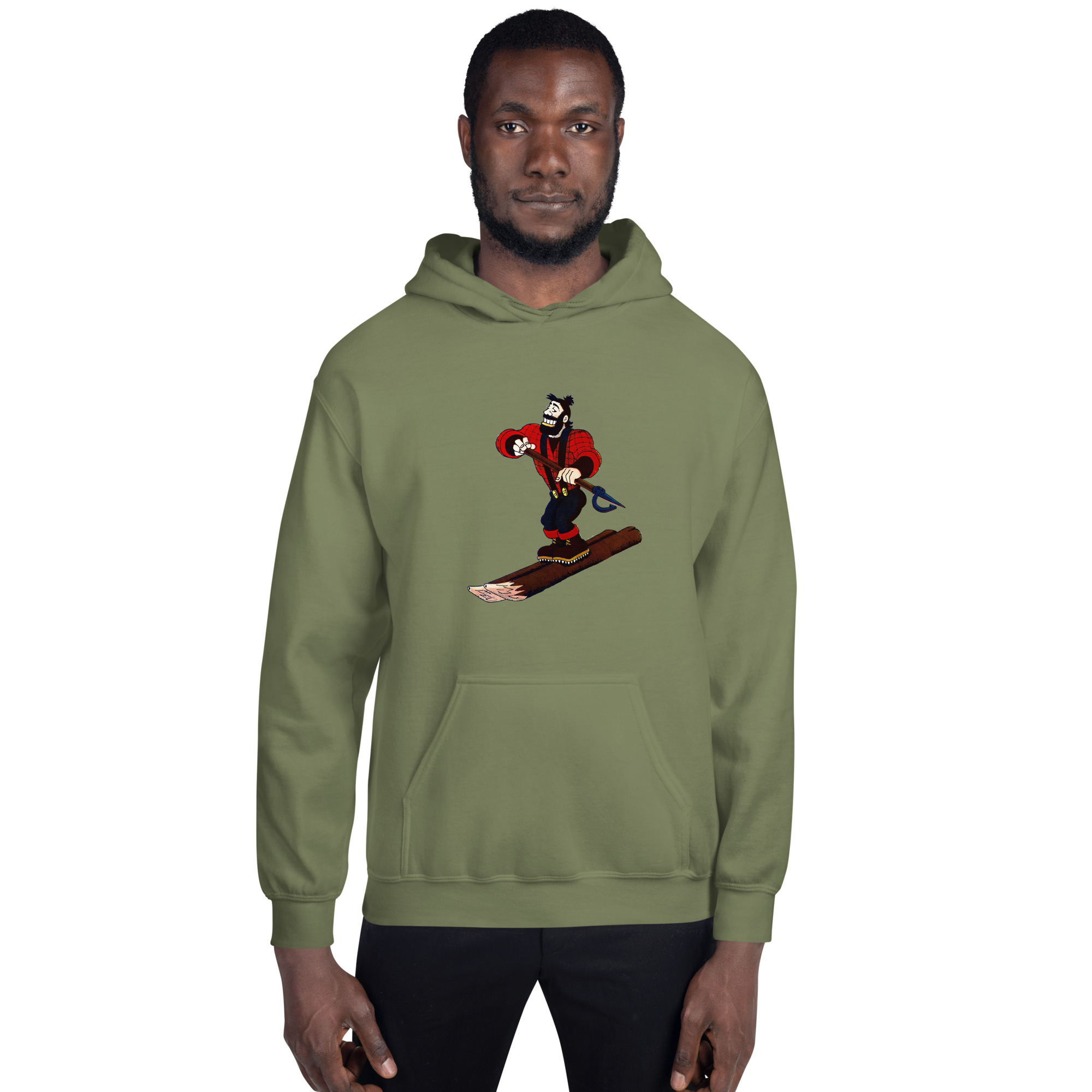 Ski Da UP Logger Military Green Unisex Hoodie - Image 2